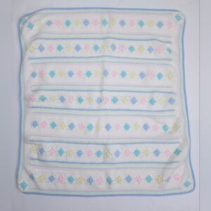 Handmade White And Pastel Pink Blue Yellow 30x33 Inch Crib Baby Blanket